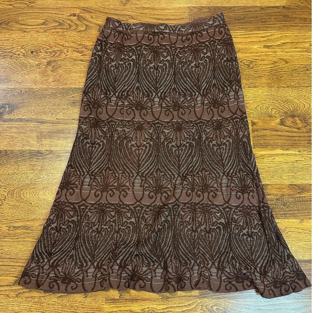 Peruvian Connection 100% Pima Cotton Midi Skirt Women’s Medium Brown Pull-On - Picture 2 of 8